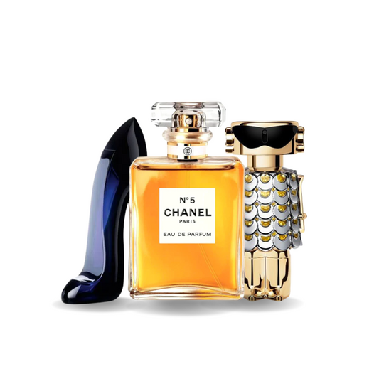 Paquete de 3 perfumes: Carolina Herrera GOOD GIRL, Chanel Nº5, Paco Rabanne FAME (Eau de Parfum)