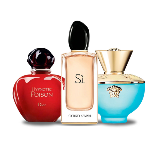 Paquete de 3 perfumes: Dior HYPNOTIC POISON, Giorgio Armani SÌ, Versace DYLAN TURQUOISE (Eau de Parfum)